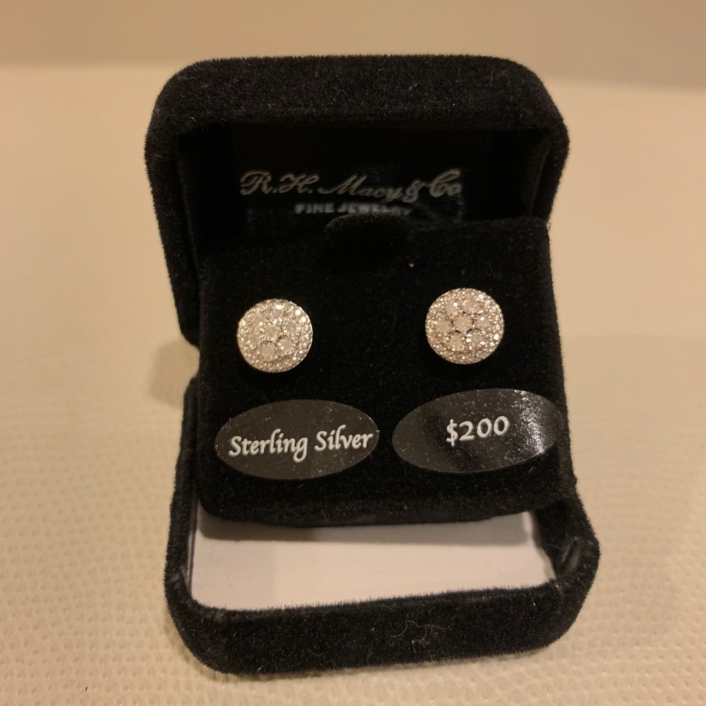 Diamond Cluster Stud Earrings in Sterling Sliver